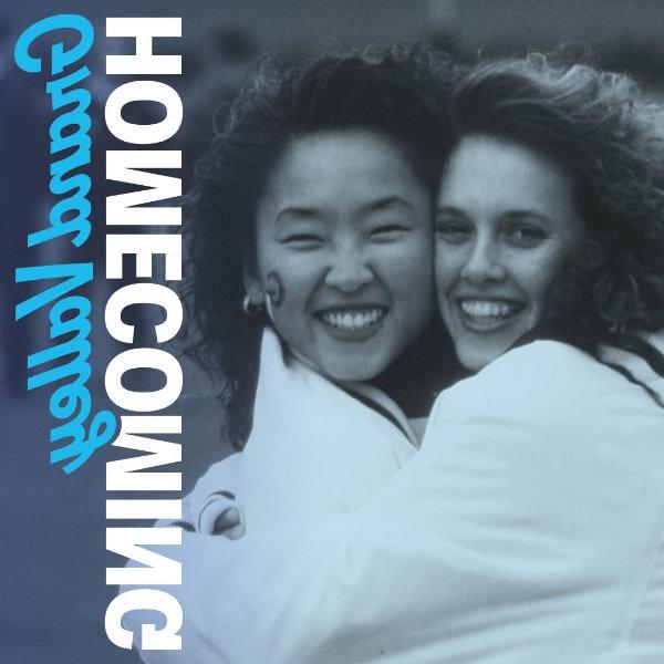 A graphic that reads 'Grand Valley Homecoming' with a vintage Grand Valley photo of two women.